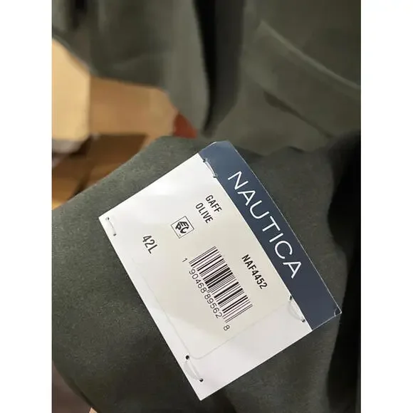 Nautica Mens Modern fit 2 Piece Suit 42 L / 36 Waist Olive Green Solid Stretch